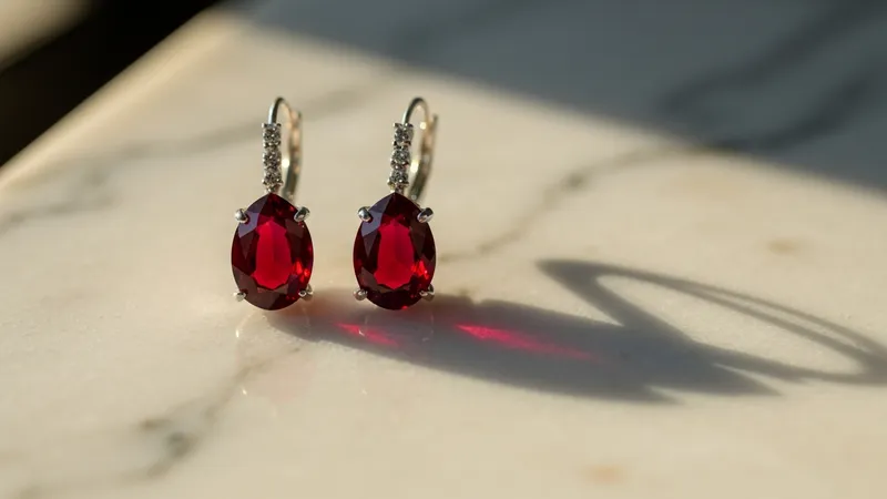 Rubis rouge sang sertis dans boucles d'oreilles or blanc
